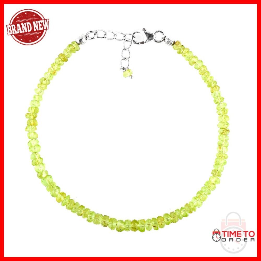 Handmade Sterling Silver Peridot Crystal Bracelet, 8 Inch, Adjustable